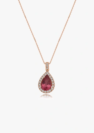 Colgante ROSE TEARDROP en oro rosa de 18K con diamantes y rubelita