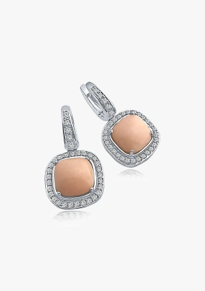 JUMEIRAH 18K white gold with brilliant cut diamonds halo and Angel Skin pink corals earrings
