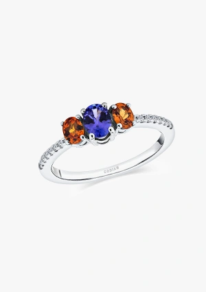 Anel MINI RAINBOW ouro branco 18K diamantes e tanzanita.