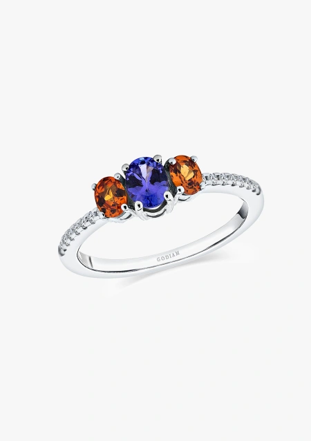 Bague MINI RAINBOW or blanc 18K avec diamants et tanzanite.