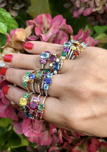Bague MINI RAINBOW or blanc 18K avec diamants et tanzanite.