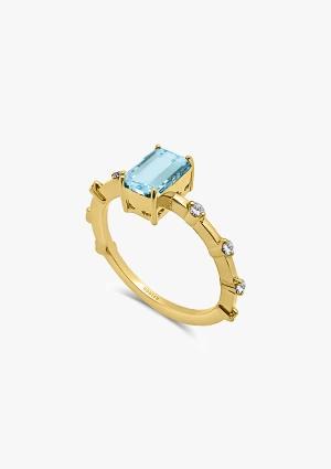 MIRANDA 18K yellow gold with brilliant cut diamonds and octagonal cut aquamarine ring