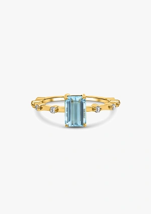 MIRANDA 18K yellow gold with brilliant cut diamonds and octagonal cut aquamarine ring 2