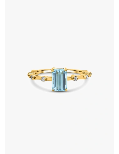 Anillo MIRANDA en oro amarillo de 18K con diamantes y aguamarina|Anillos con Aguamarinas|Godiam Alta Joyería