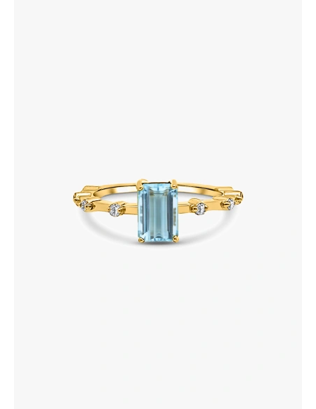 Anillo MIRANDA en oro amarillo de 18K con diamantes y aguamarina|Anillos con Aguamarinas|Godiam Alta Joyería