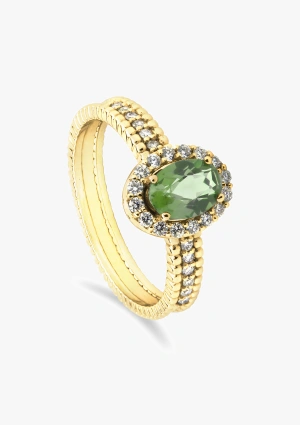 PATRICIA 18K yellow gold with brilliant cut diamonds crowned by an oval cut