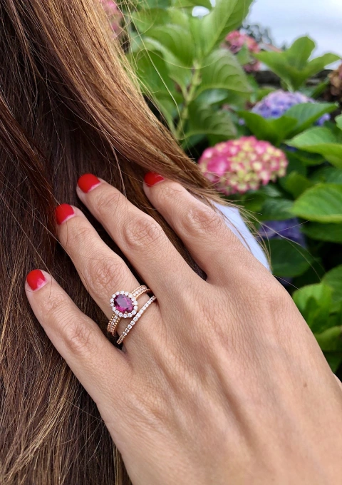 Bague PATRICIA or rose 18K diamants et tourmaline rubellite.