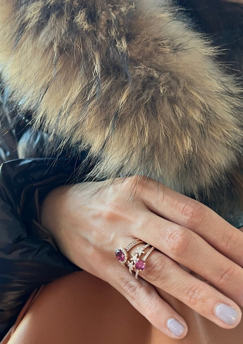 Bague PATRICIA or rose 18K diamants et tourmaline rubellite.