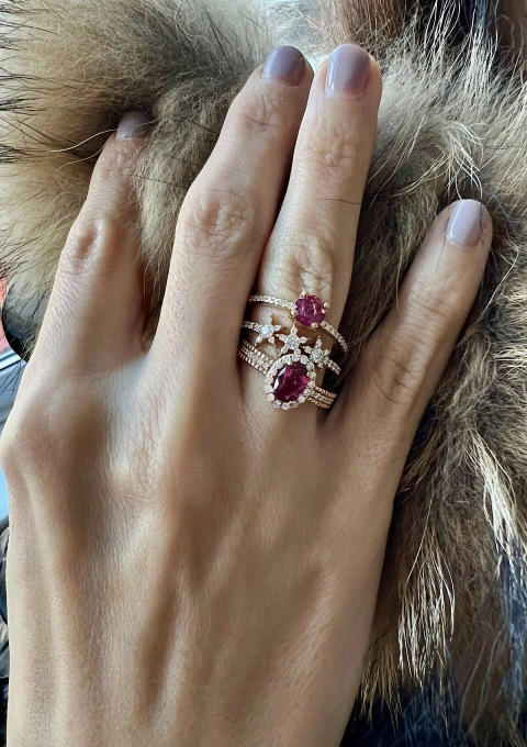 Bague PATRICIA or rose 18K diamants et tourmaline rubellite.