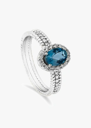 Bague PATRICIA en or blanc 18 carats avec diamants taille brillant et topaze London Blue taille ovale