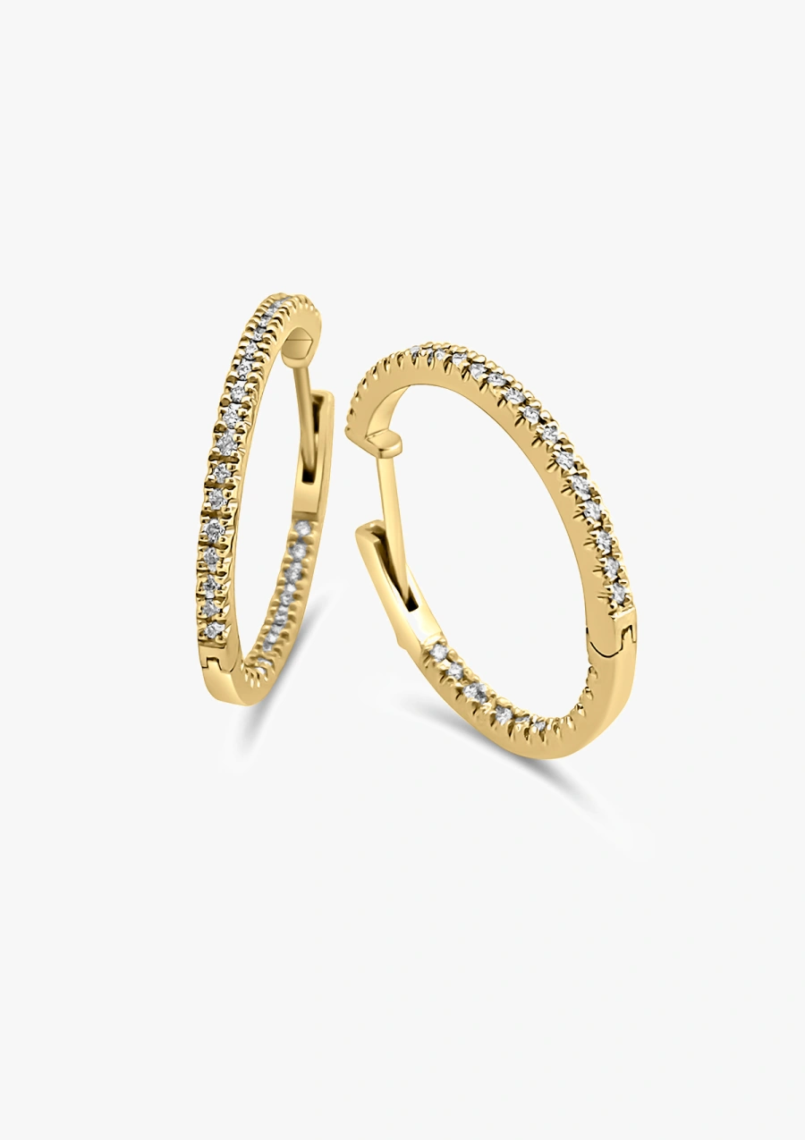 MIDI ROUND HOOPS 18K gold with brilliant cut diamonds earrings