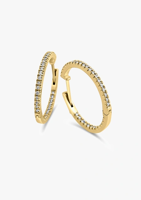 Brincos MIDI ROUND HOOPS em ouro de 18 quilates e diamantes lapidados brilhantes