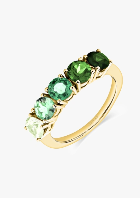 Bague demi-éternité GREEN DEGRADÊ en or jaune 18 carats avec tourmalines vertes et chrysobéryl taille brillant