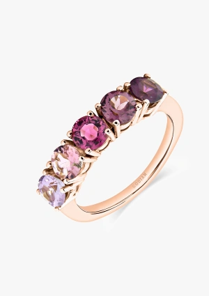 Bague demi-éternité PINK DEGRADÊ en or rose 18 carats avec tourmalines roses et saphir taille brillant