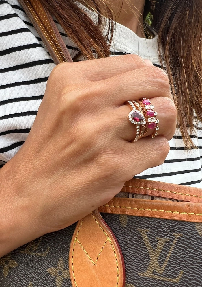 LAURA 18K rose gold with diamonds and rubies ring.
