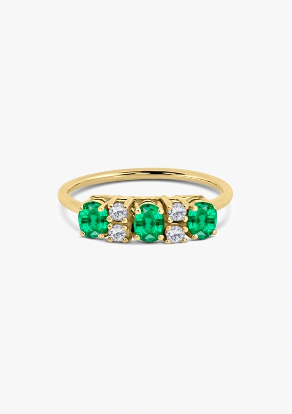 LAURA 18K yellow gold ring with brilliant cut diamonds and oval cut emeralds 2