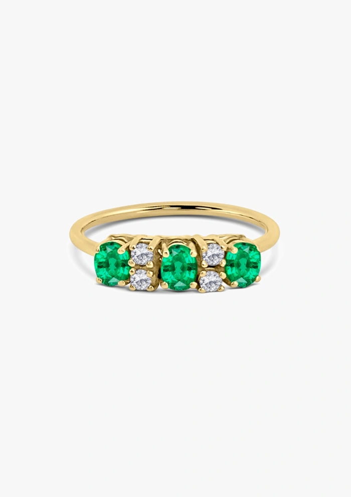 LAURA 18K yellow gold with diamonds and emeralds ring.