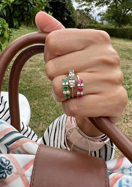 LAURA 18K yellow gold with diamonds and emeralds ring.