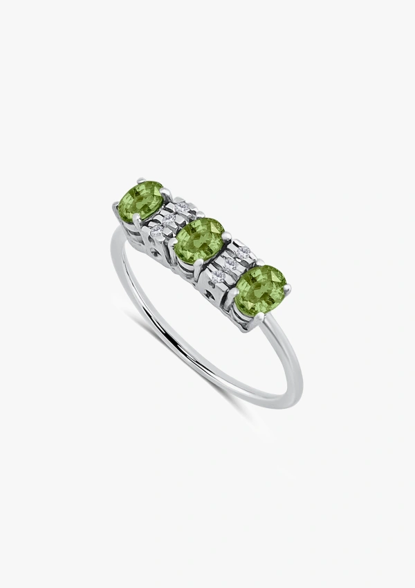 Bague LAURA en or blanc 18K avec diamants taille briillant et tourmalines vertes taille ovale