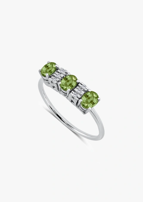 Bague LAURA en or blanc 18K avec diamants taille briillant et tourmalines vertes taille ovale