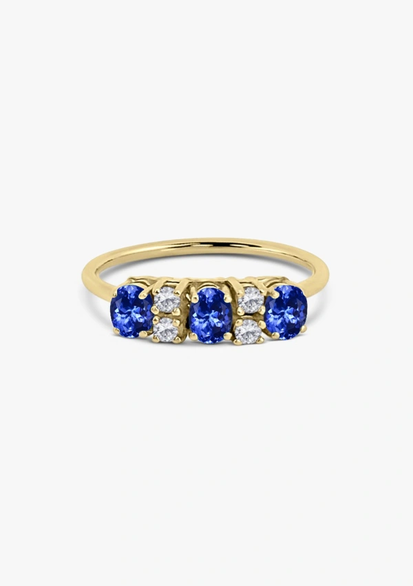 Anillo LAURA en oro amarillo de 18K con diamantes talla brillante y tanzanitas talla oval 2