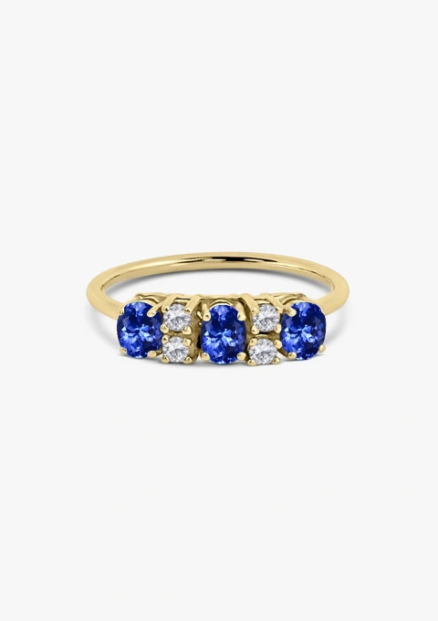LAURA 18K yellow gold ring with diamonds and tanzanites.