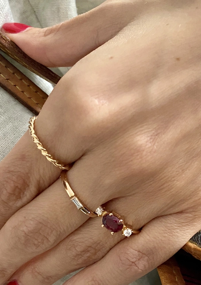 TRENZA 18K rose gold solid braided hoop wedding band.
