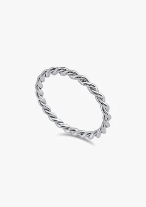 TRENZA 18K white gold twisted hoop wedding band