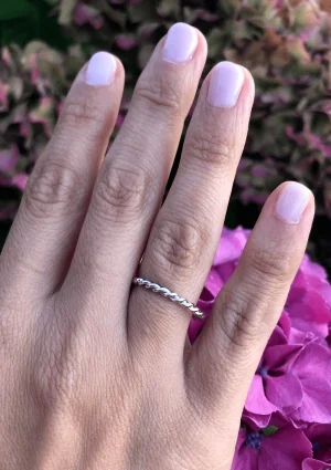 TRENZA 18K white gold twisted hoop wedding band 2