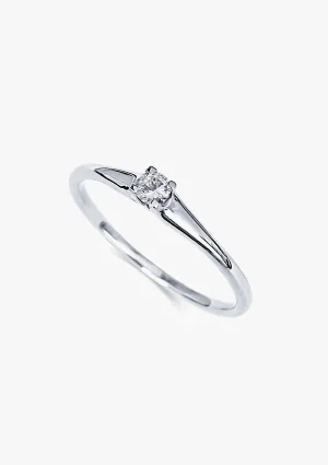 LUGANO 18K white gold brilliant cut diamond solitaire ring.