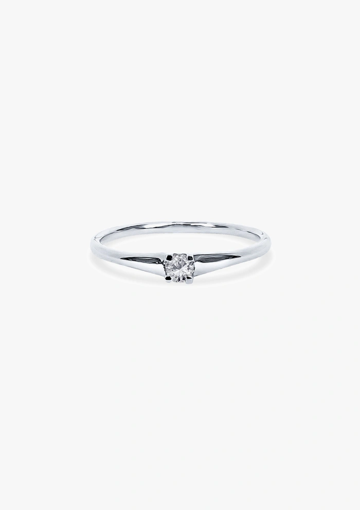 LUGANO 18K white gold brilliant cut diamond solitaire ring.