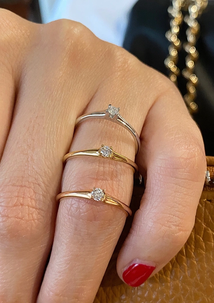 LUGANO 18K white gold brilliant cut diamond solitaire ring.