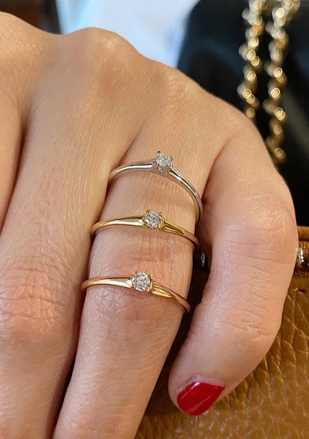 LUGANO 18K white gold brilliant cut diamond solitaire ring.