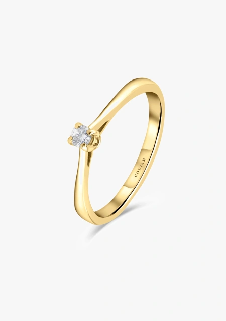 Anillo solitario PARÍS en oro amarillo de 18K y diamante|Anillos de Compromiso|Godiam Alta Joyería