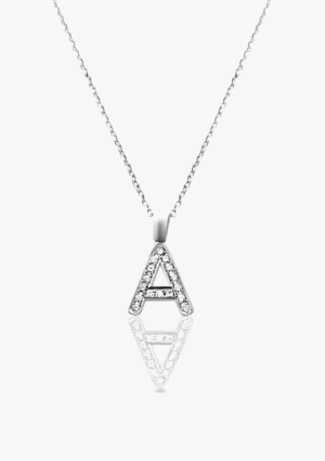 Pendentif Maxi INITIALE A avec chaîne en or blanc 18 carats et diamants taille brillant