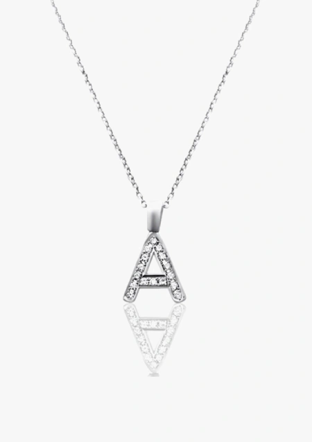 Pendentif Maxi INITIALE A avec chaîne en or blanc 18 carats et diamants taille brillant