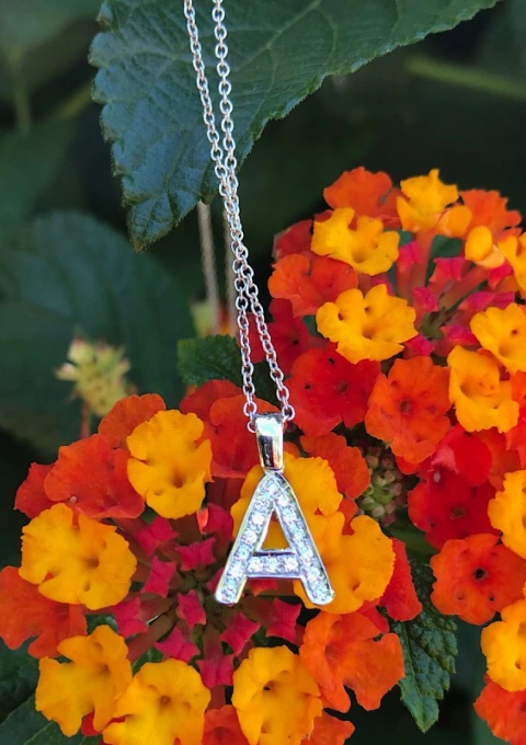 BIG A INITIAL 18K white gold diamond pendant