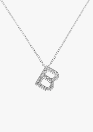 Pendentif maxi INITIALE B en or blanc 18K et diamants.