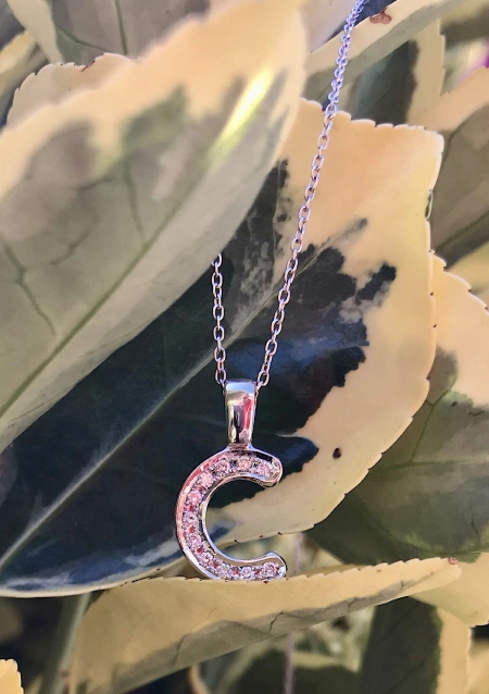 BIG C INITIAL 18K white gold diamonds pendant