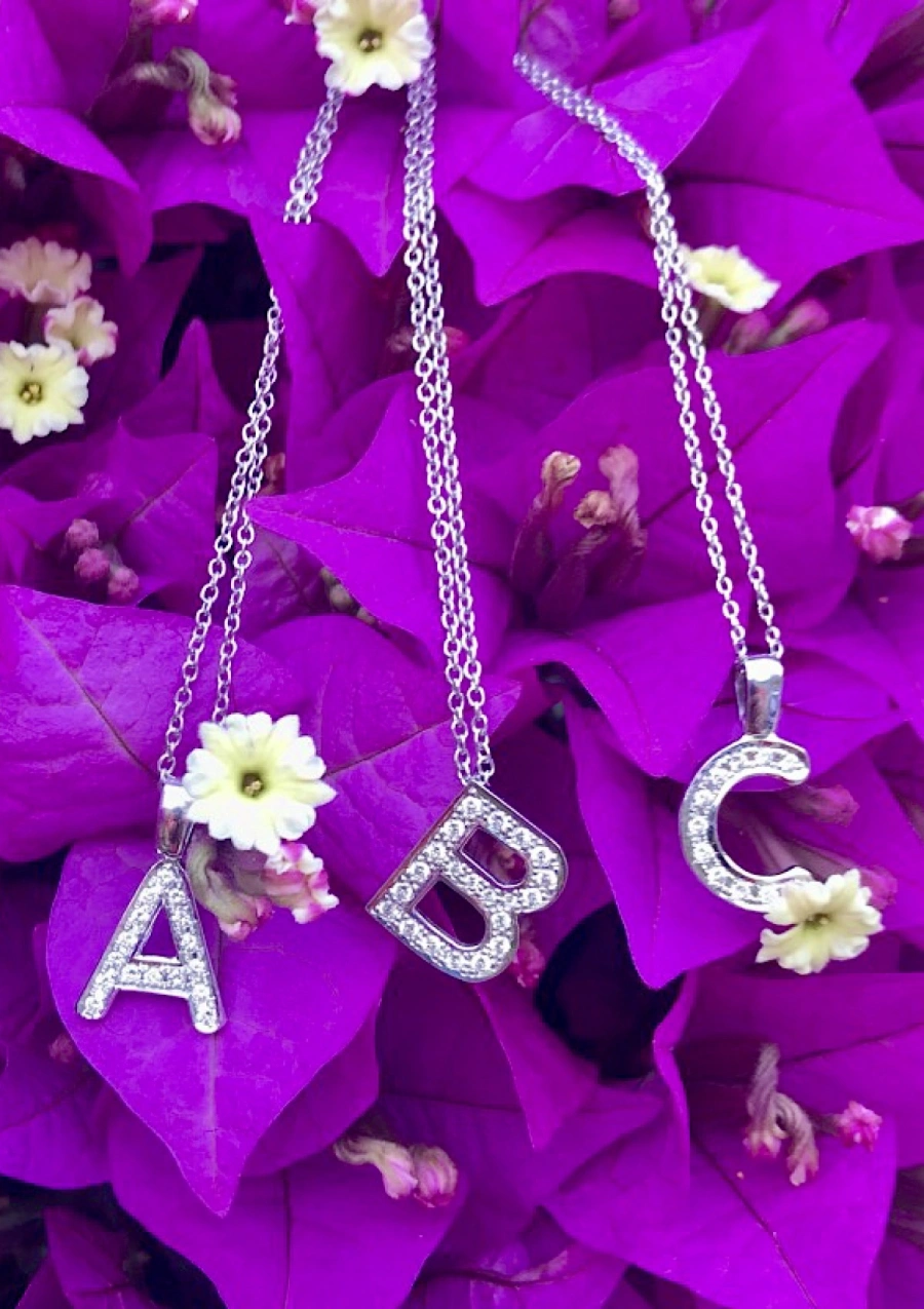 BIG C INITIAL 18K white gold diamond pendant