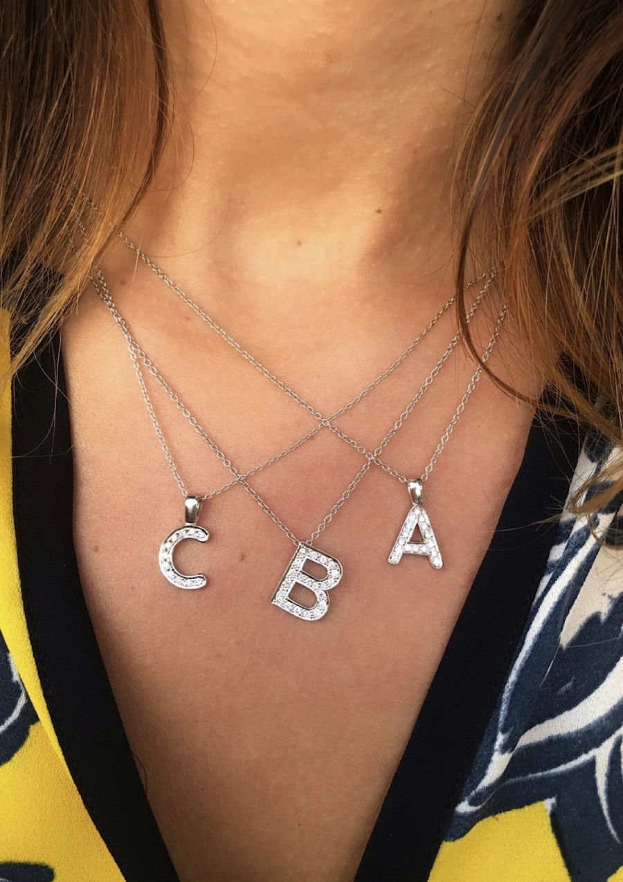BIG C INITIAL 18K white gold diamond pendant
