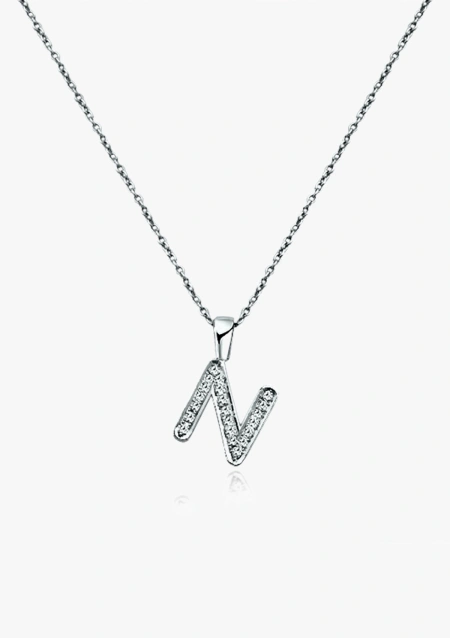 BIG N INITIAL 18K white gold with brilliant cut diamonds pendant