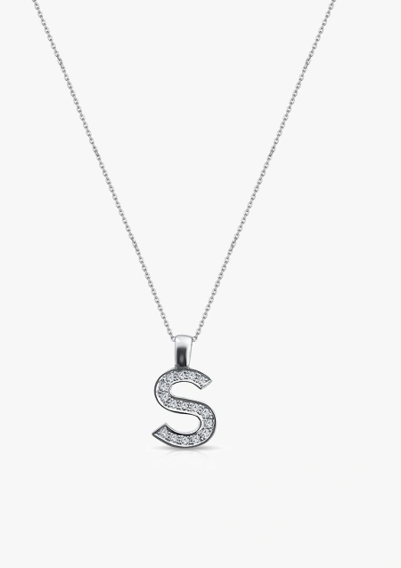 Colgante con cadena INICIAL S Maxi en Oro Blanco de 18K con diamantes talla brillante