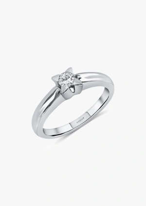 Bague solitaire MÓNICA en or blanc 18 carats couronnée d'un diamant taille brillant