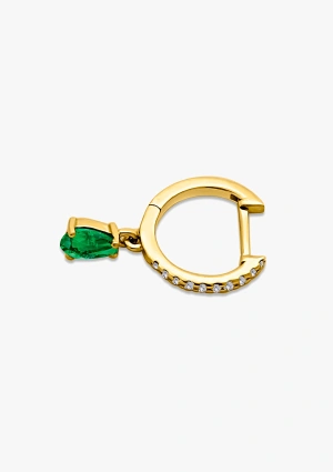 PIXIE PEAR 18K yellow gold with brilliant cut diamonds and pear cut emerald mini huggie earring 2