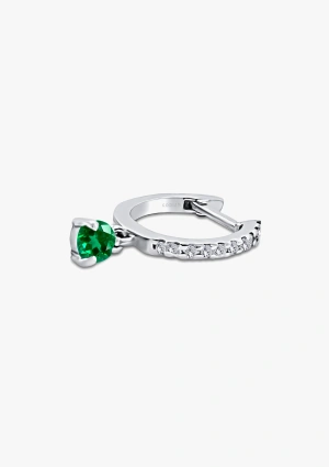 PIXIE ROUND 18K white gold with brilliant cut diamonds and emerald mini huggie earrings 2