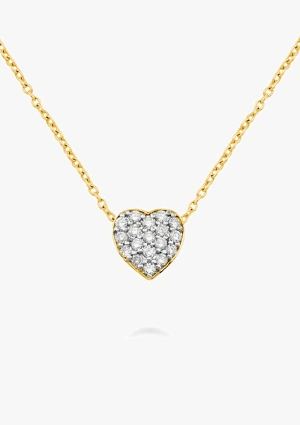 Pendentif avec chaîne LOVE YOU en or 18 carats avec un coeur serti d'un pavé de diamants taille brillant