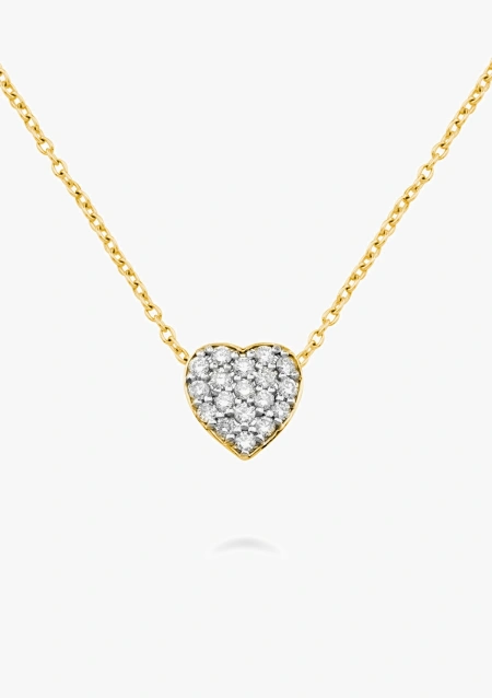 Pendentif avec chaîne LOVE YOU en or 18 carats avec un coeur serti d'un pavé de diamants taille brillant