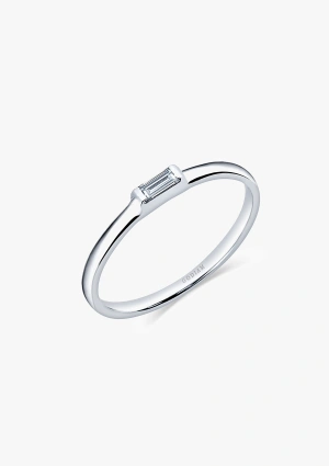 Alliance solitaire EVA en or blanc 18 carats avec un diamant taille baguette