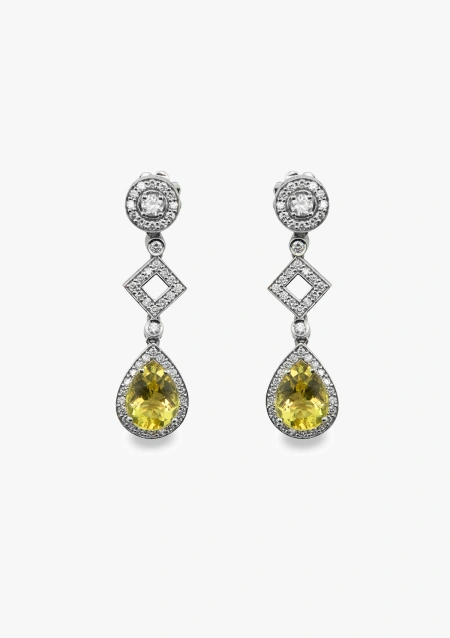 AIDA 18K white gold with diamonds and beryls long earrings,